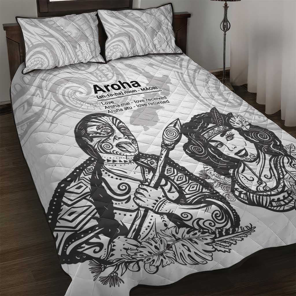 Aroha Maori Language Quilt Bed Set Te Reo Maori Inspired Art LT9 white - Polynesian Pride