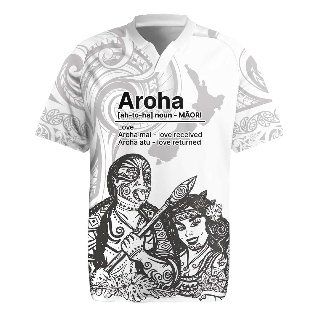 Aroha Maori Language Rugby Jersey Te Reo Maori Inspired Art LT9 white - Polynesian Pride