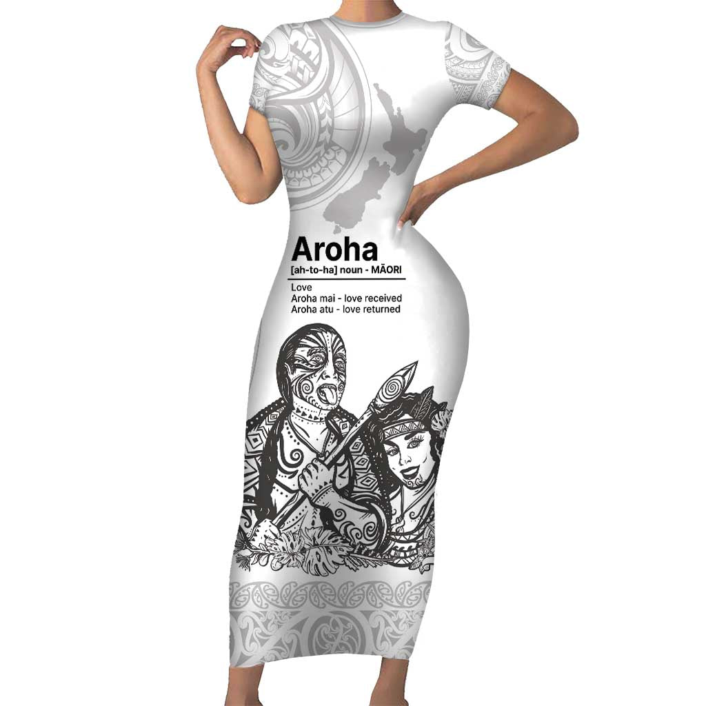 Aroha Maori Language Short Sleeve Bodycon Dress Te Reo Maori Inspired Art