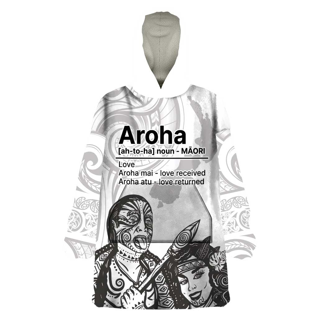 Aroha Maori Language Wearable Blanket Hoodie Te Reo Maori Inspired Art