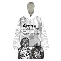 Aroha Maori Language Wearable Blanket Hoodie Te Reo Maori Inspired Art LT9 One Size white - Polynesian Pride