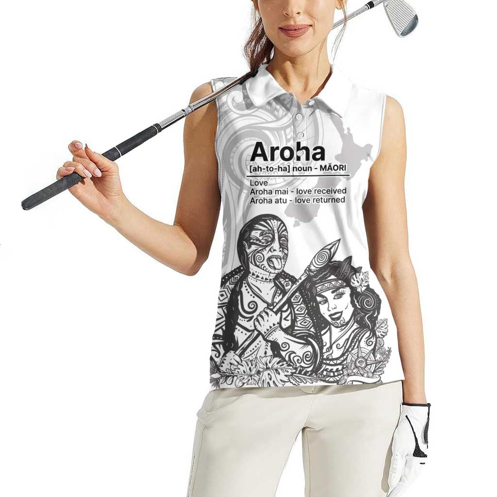 Aroha Maori Language Women Sleeveless Polo Shirt Te Reo Maori Inspired Art