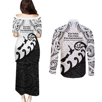 Kia Haka Maori language Couples Matching Puletasi and Long Sleeve Button Shirt Te Reo Maori Inspired Art LT9 - Polynesian Pride
