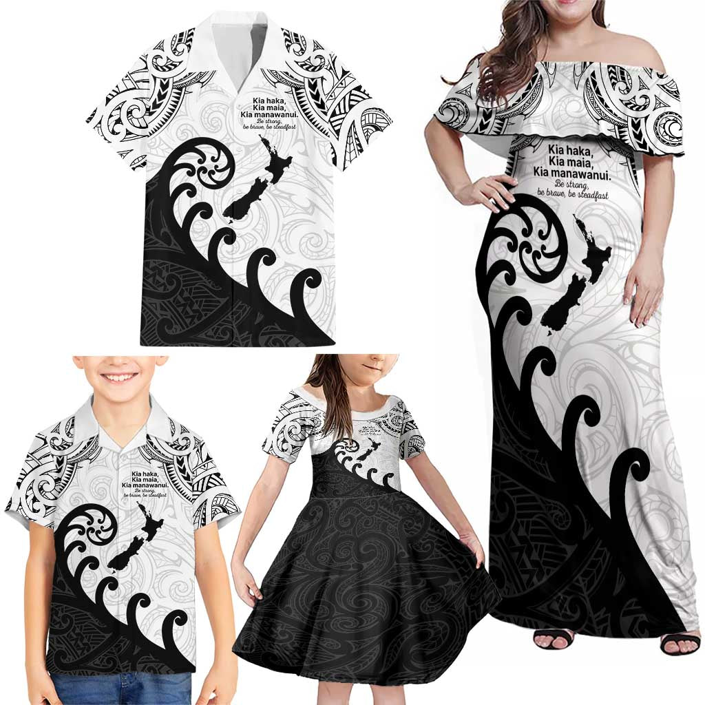 Kia Haka Maori language Family Matching Off Shoulder Maxi Dress and Hawaiian Shirt Te Reo Maori Inspired Art