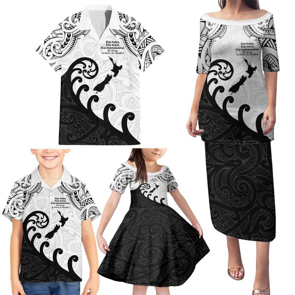 Kia Haka Maori language Family Matching Puletasi and Hawaiian Shirt Te Reo Maori Inspired Art