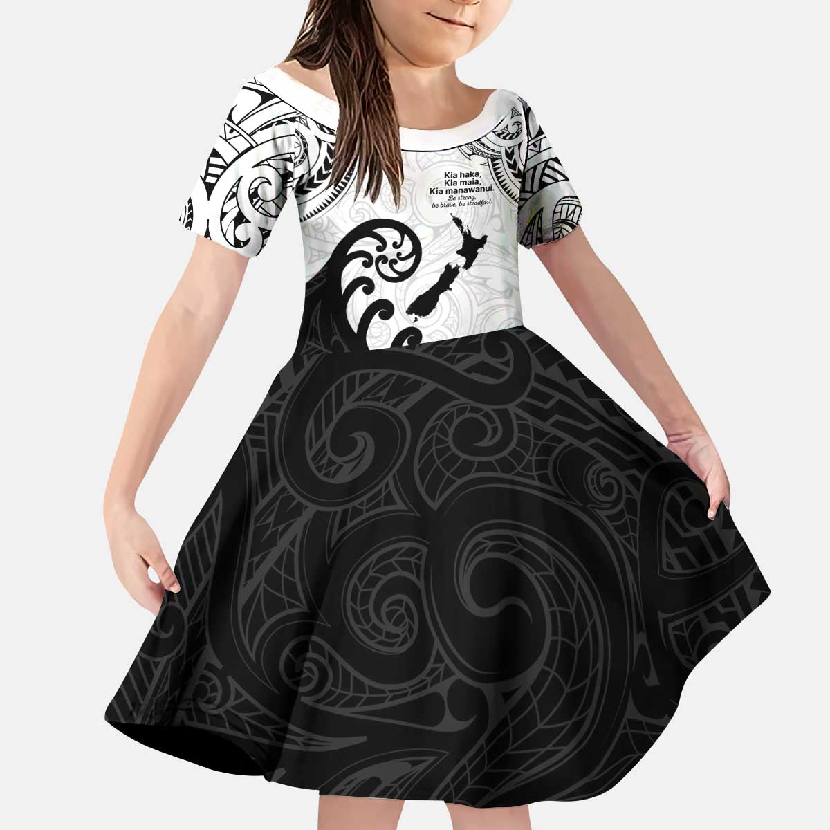 Kia Haka Maori language Kid Short Sleeve Dress Te Reo Maori Inspired Art