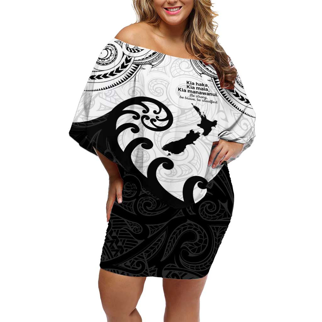 Kia Haka Maori language Off Shoulder Short Dress Te Reo Maori Inspired Art LT9 Women white - Polynesian Pride