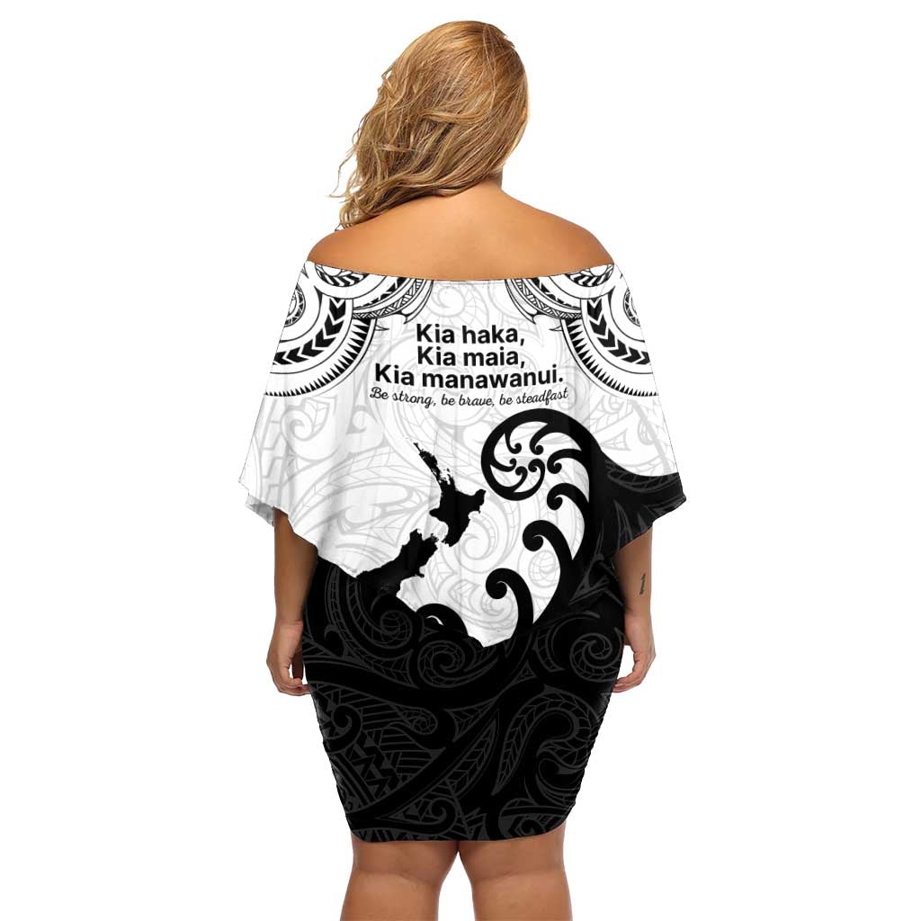 Kia Haka Maori language Off Shoulder Short Dress Te Reo Maori Inspired Art LT9 - Polynesian Pride