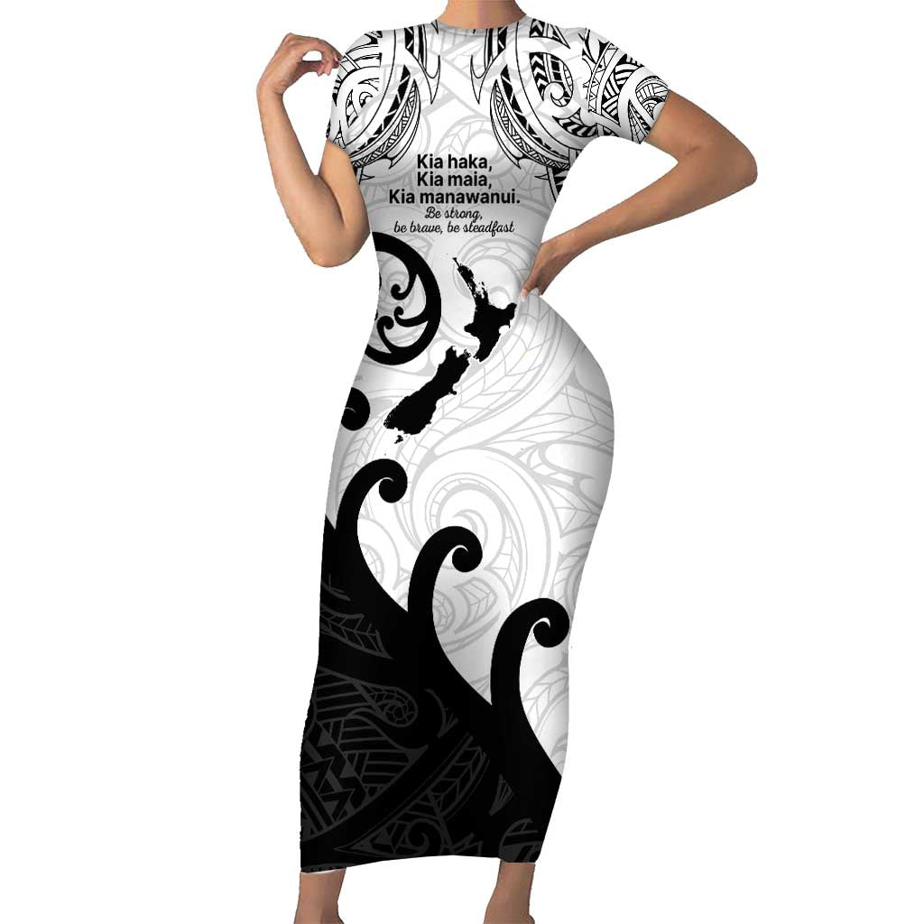 Kia Haka Maori language Short Sleeve Bodycon Dress Te Reo Maori Inspired Art