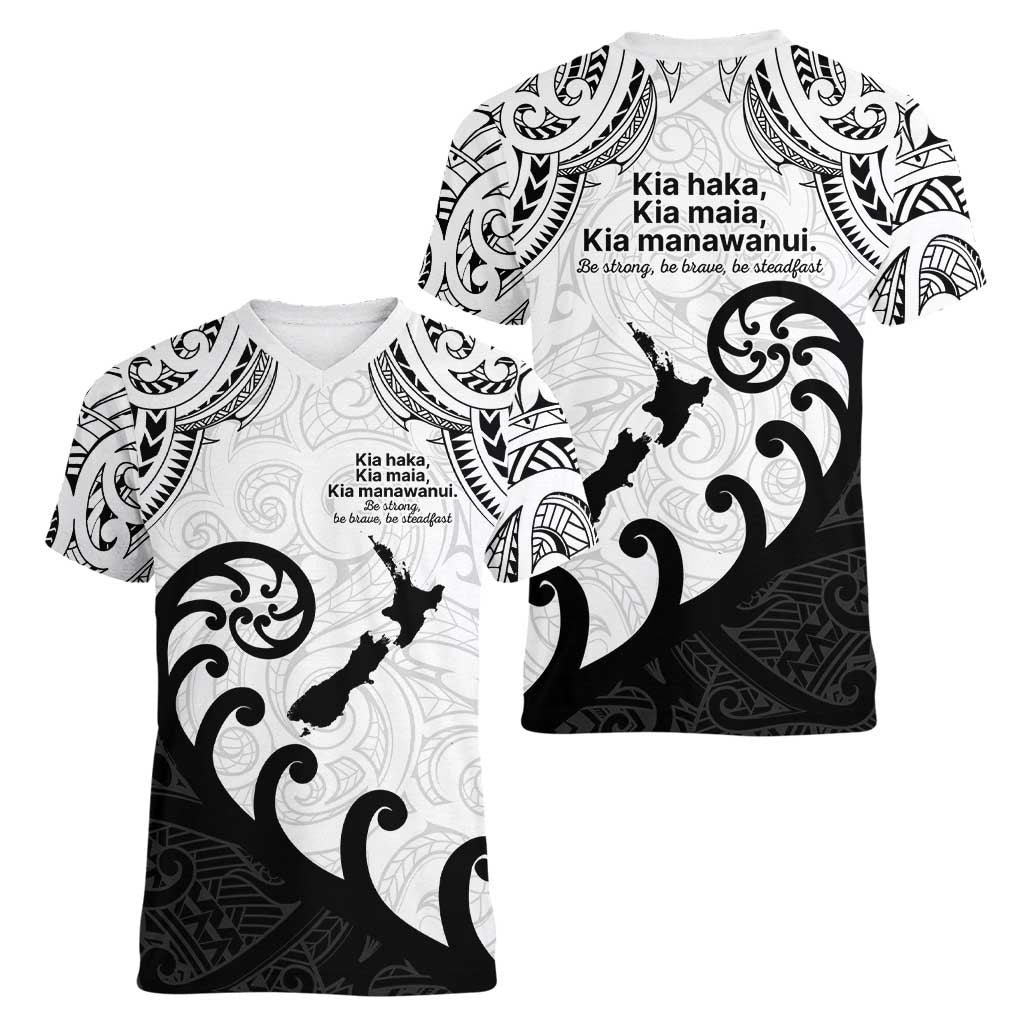 Kia Haka Maori language Women V-Neck T-Shirt Te Reo Maori Inspired Art