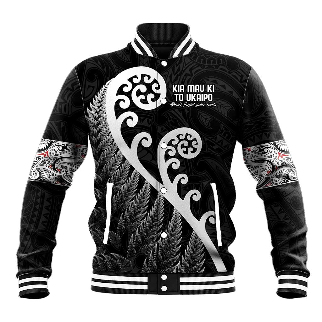 Kia Mau Ki To Ukaipo Baseball Jacket Te Reo Maori Koru Fern Art LT9 Unisex Black - Polynesian Pride