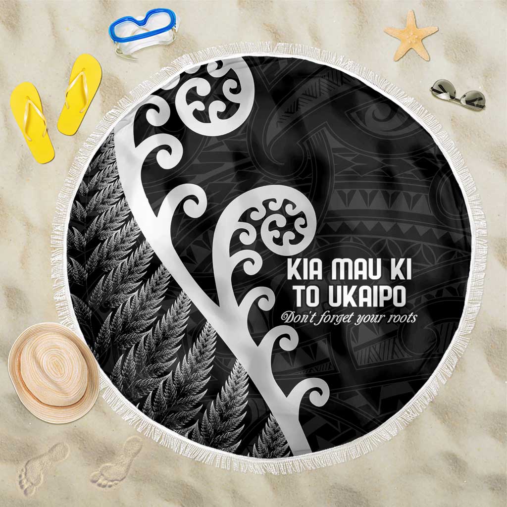 Kia Mau Ki To Ukaipo Beach Blanket Te Reo Maori Koru Fern Art LT9 One Size 150cm Black - Polynesian Pride