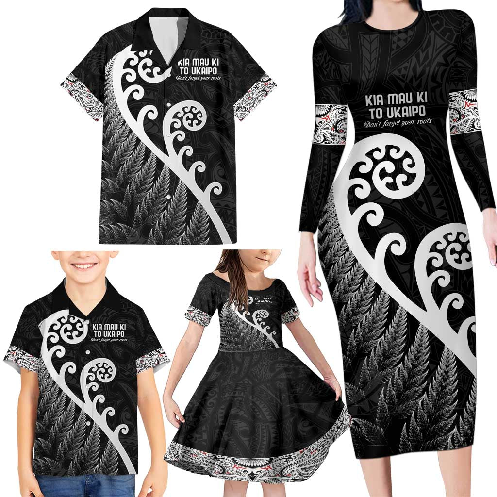 Kia Mau Ki To Ukaipo Family Matching Long Sleeve Bodycon Dress and Hawaiian Shirt Te Reo Maori Koru Fern Art