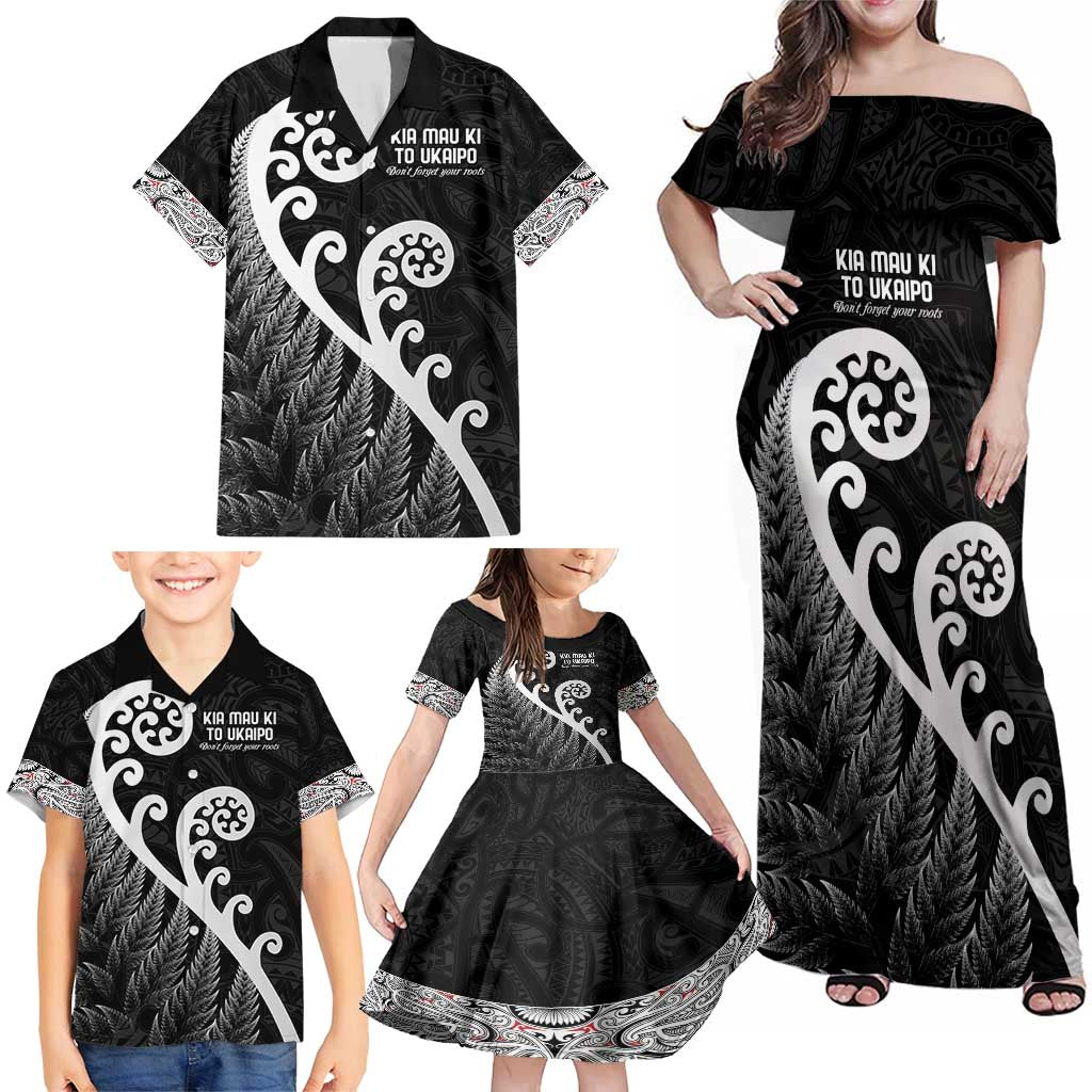 Kia Mau Ki To Ukaipo Family Matching Off Shoulder Maxi Dress and Hawaiian Shirt Te Reo Maori Koru Fern Art