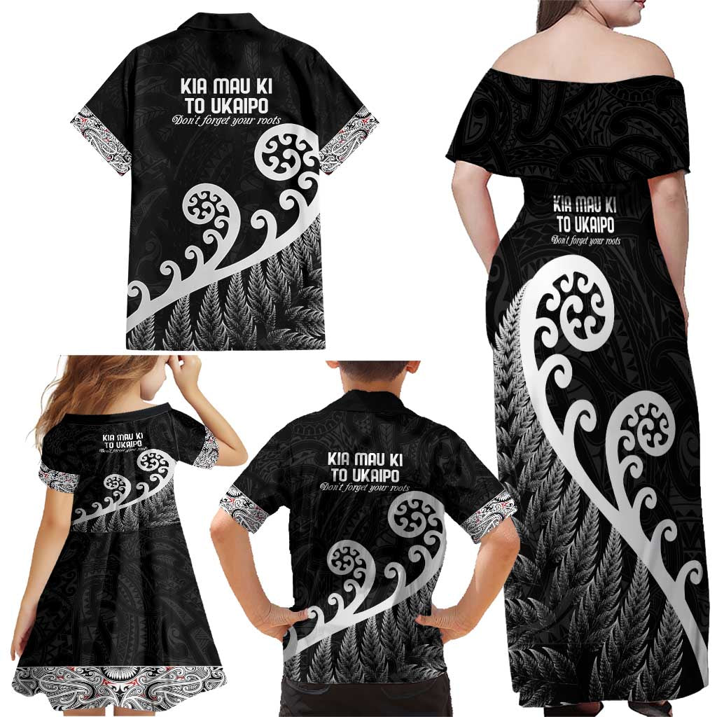 Kia Mau Ki To Ukaipo Family Matching Off Shoulder Maxi Dress and Hawaiian Shirt Te Reo Maori Koru Fern Art
