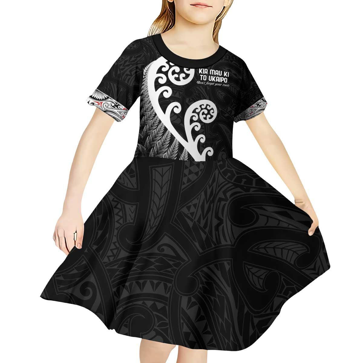 Kia Mau Ki To Ukaipo Kid Short Sleeve Dress Te Reo Maori Koru Fern Art