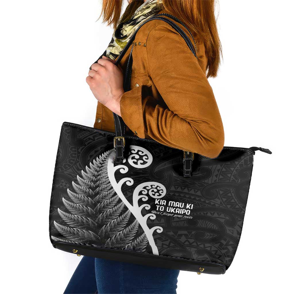 Kia Mau Ki To Ukaipo Leather Tote Bag Te Reo Maori Koru Fern Art LT9 Black - Polynesian Pride