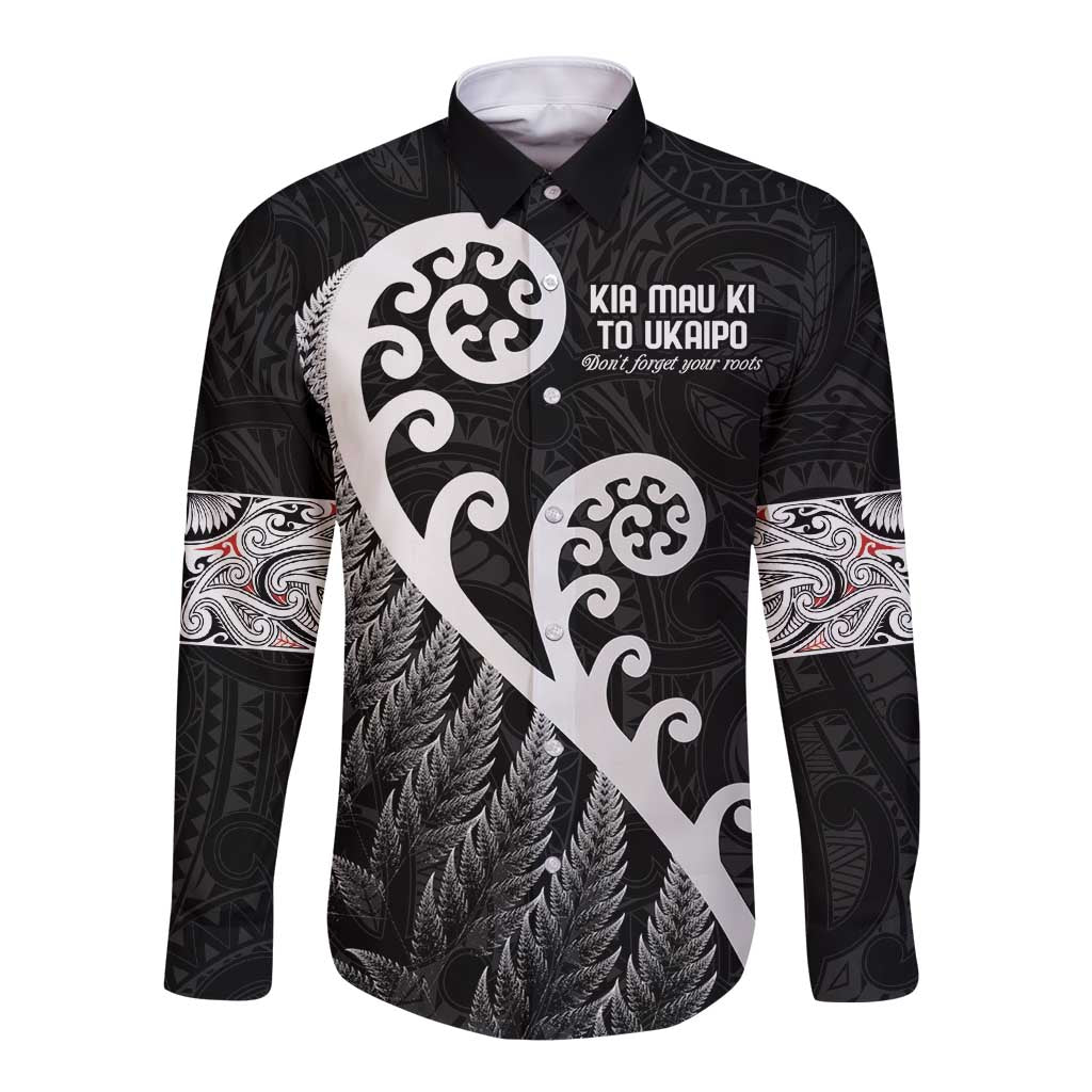 Kia Mau Ki To Ukaipo Long Sleeve Button Shirt Te Reo Maori Koru Fern Art
