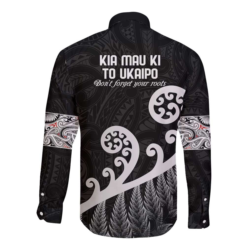 Kia Mau Ki To Ukaipo Long Sleeve Button Shirt Te Reo Maori Koru Fern Art