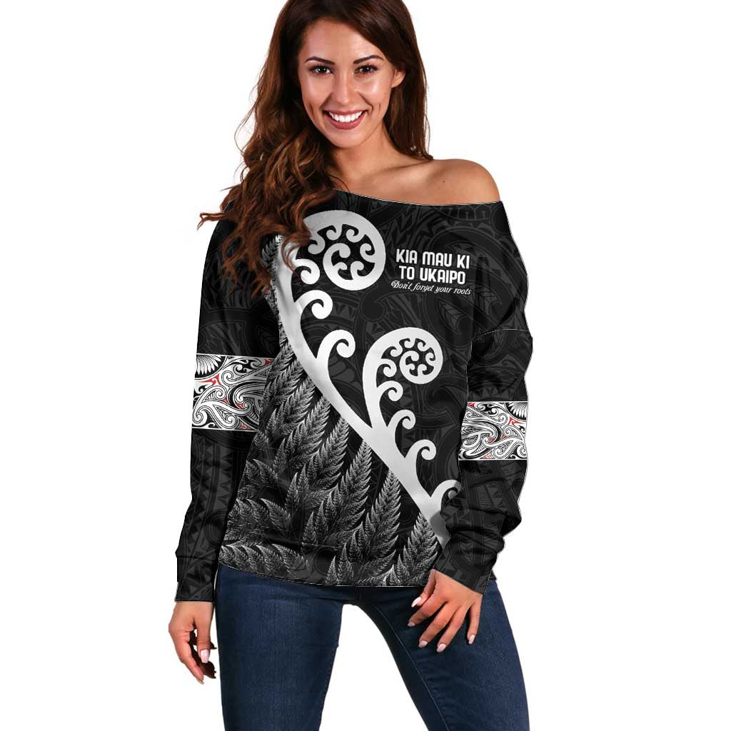 Kia Mau Ki To Ukaipo Off Shoulder Sweater Te Reo Maori Koru Fern Art