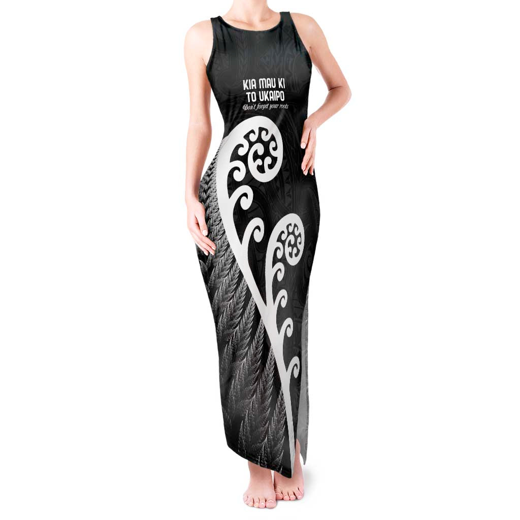 Kia Mau Ki To Ukaipo Tank Maxi Dress Te Reo Maori Koru Fern Art LT9 Women Black - Polynesian Pride