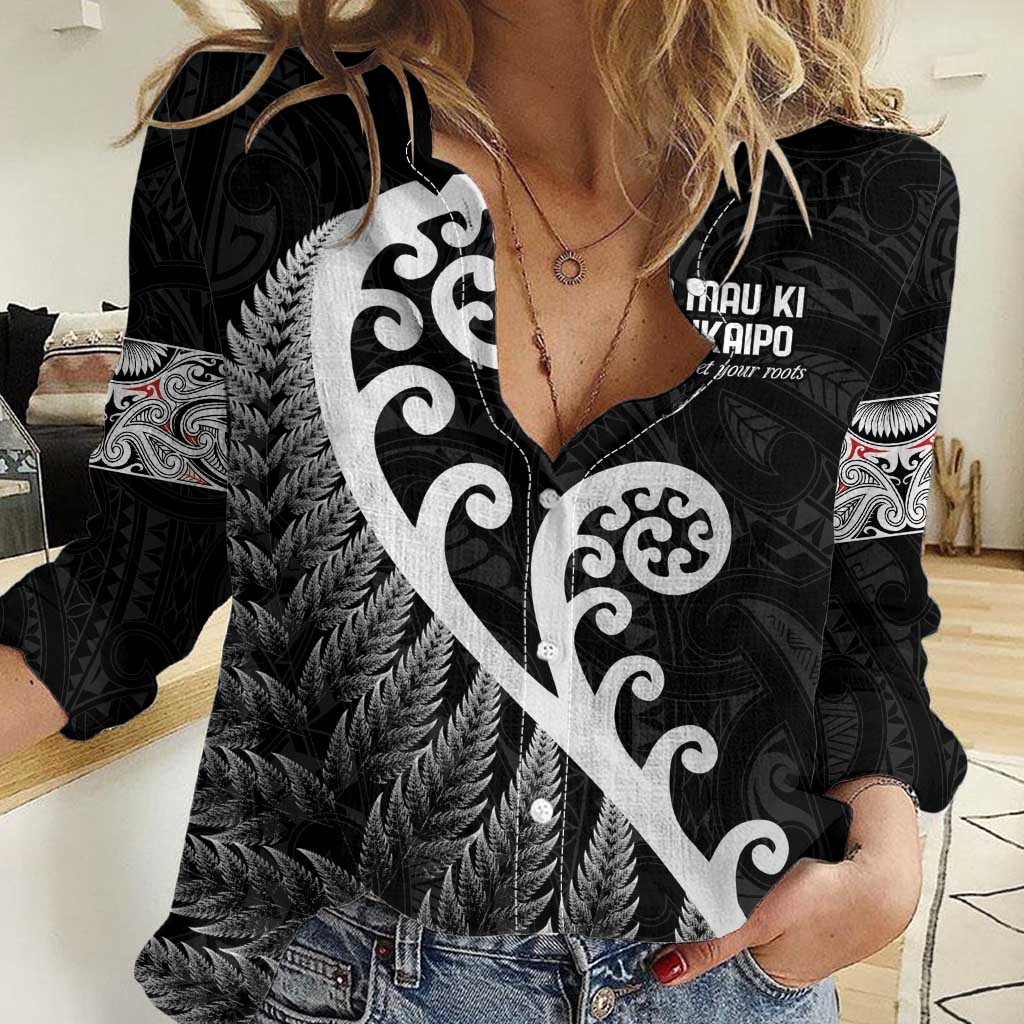 Kia Mau Ki To Ukaipo Women Casual Shirt Te Reo Maori Koru Fern Art