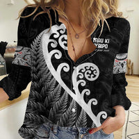 Kia Mau Ki To Ukaipo Women Casual Shirt Te Reo Maori Koru Fern Art