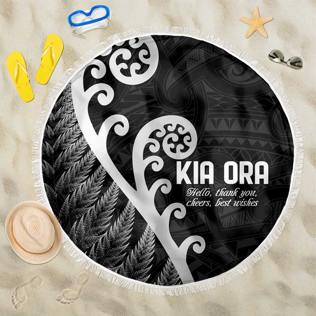 Kia Ora Maori Language Beach Blanket Te Reo Maori Koru Fern Art LT9 One Size 150cm Black - Polynesian Pride