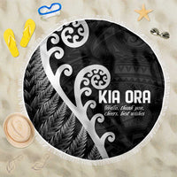 Kia Ora Maori Language Beach Blanket Te Reo Maori Koru Fern Art LT9 One Size 150cm Black - Polynesian Pride