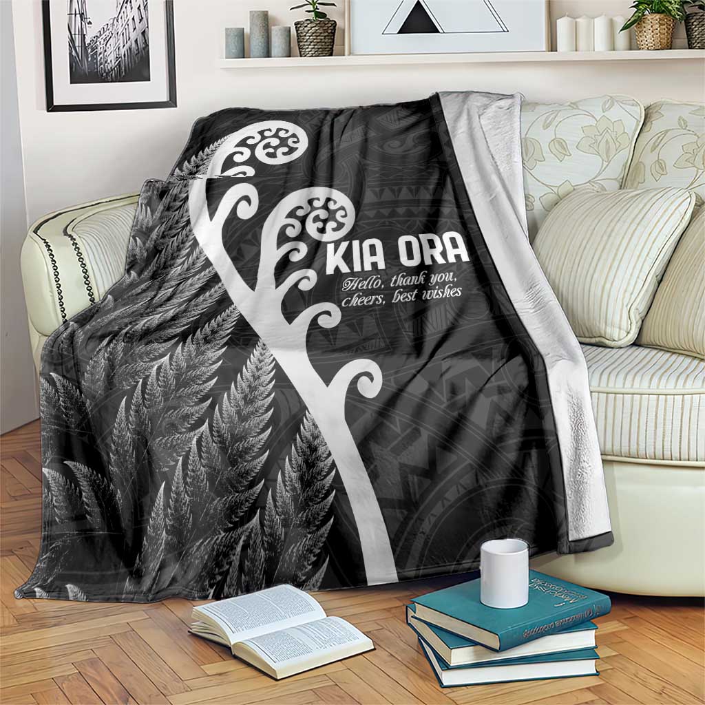 Kia Ora Maori Language Blanket Te Reo Maori Koru Fern Art LT9 Black - Polynesian Pride