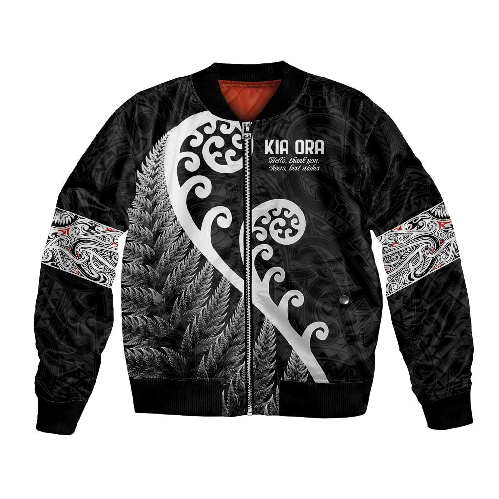 Kia Ora Maori Language Bomber Jacket Te Reo Maori Koru Fern Art LT9 Unisex Black - Polynesian Pride