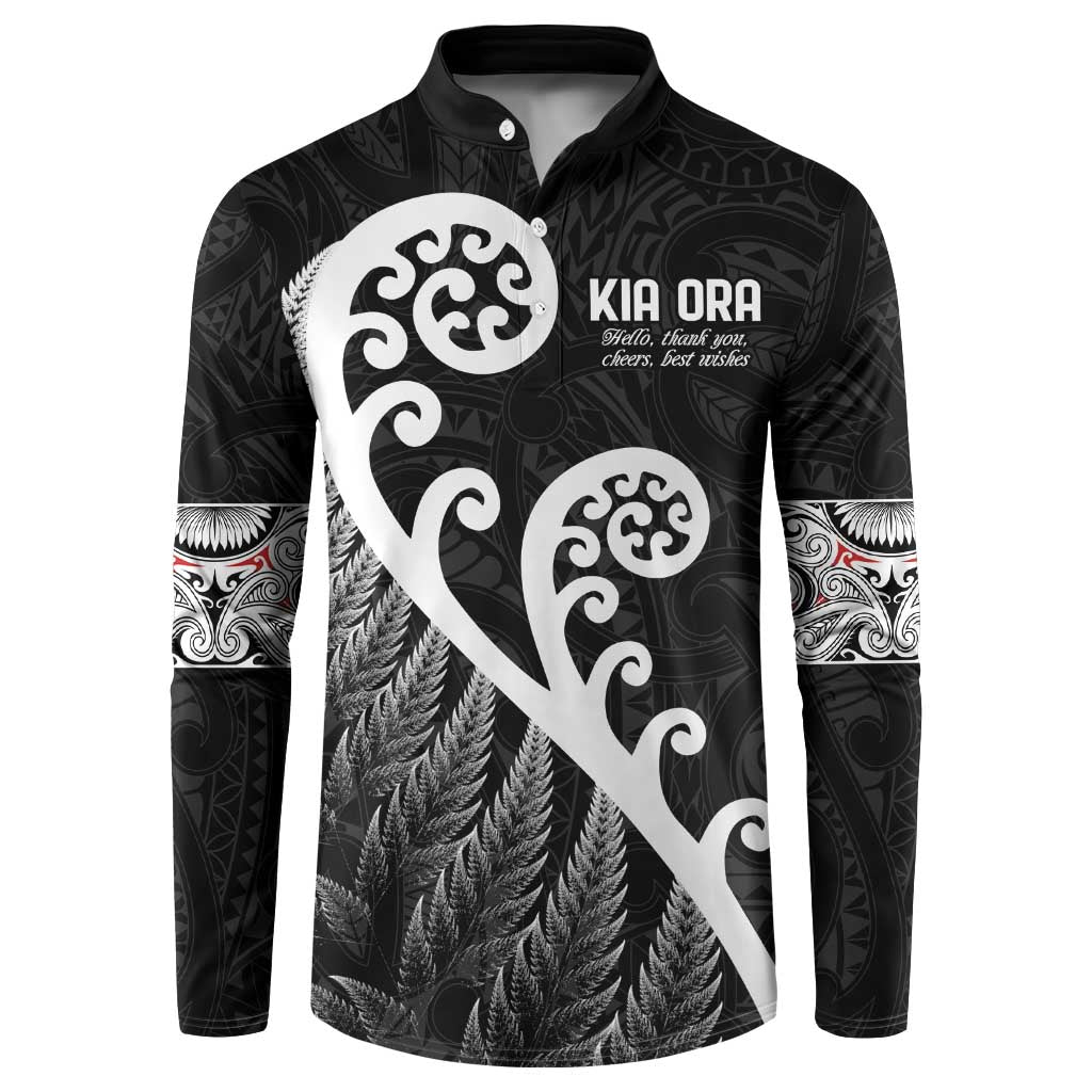 Kia Ora Maori Language Button Sweatshirt Te Reo Maori Koru Fern Art LT9 Black - Polynesian Pride