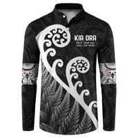 Kia Ora Maori Language Button Sweatshirt Te Reo Maori Koru Fern Art LT9 Black - Polynesian Pride