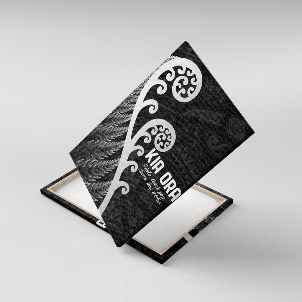 Kia Ora Maori Language Canvas Wall Art Te Reo Maori Koru Fern Art LT9 With Frame Black - Polynesian Pride