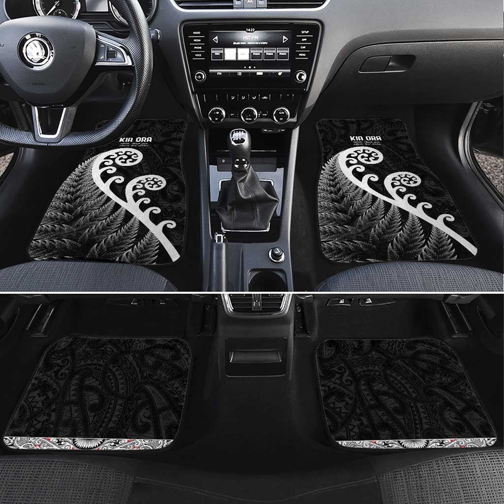 Kia Ora Maori Language Car Mats Te Reo Maori Koru Fern Art LT9 Set 4pcs Black - Polynesian Pride