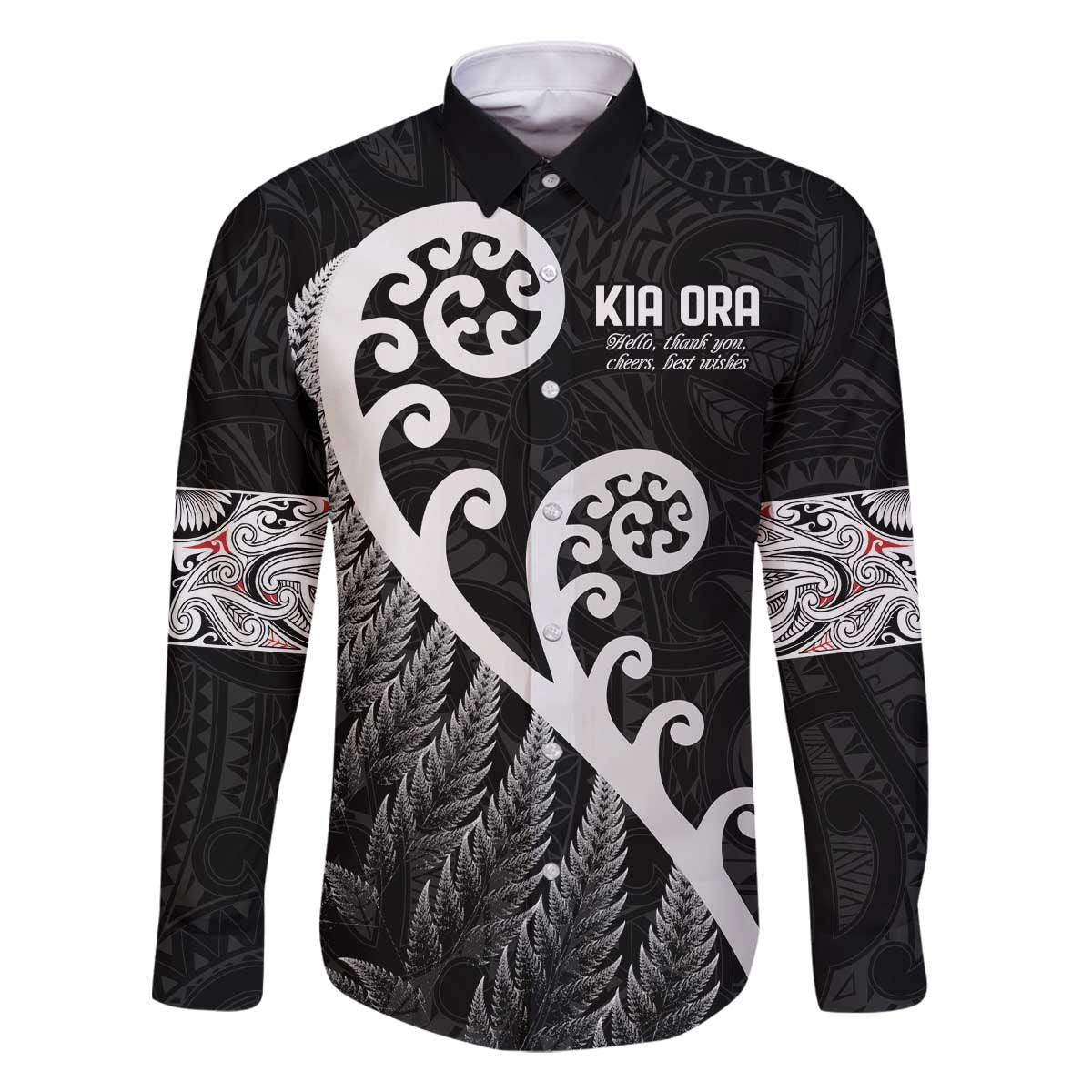 Kia Ora Maori Language Family Matching Off The Shoulder Long Sleeve Dress and Hawaiian Shirt Te Reo Maori Koru Fern Art