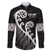Kia Ora Maori Language Family Matching Off The Shoulder Long Sleeve Dress and Hawaiian Shirt Te Reo Maori Koru Fern Art