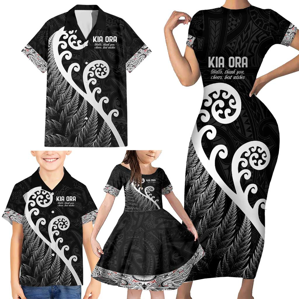 Kia Ora Maori Language Family Matching Short Sleeve Bodycon Dress and Hawaiian Shirt Te Reo Maori Koru Fern Art LT9 - Polynesian Pride