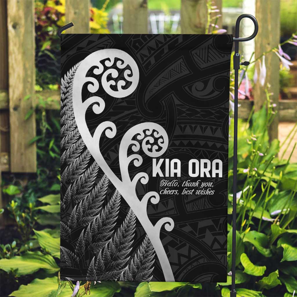 Kia Ora Maori Language Garden Flag Te Reo Maori Koru Fern Art LT9 Garden Flag Black - Polynesian Pride