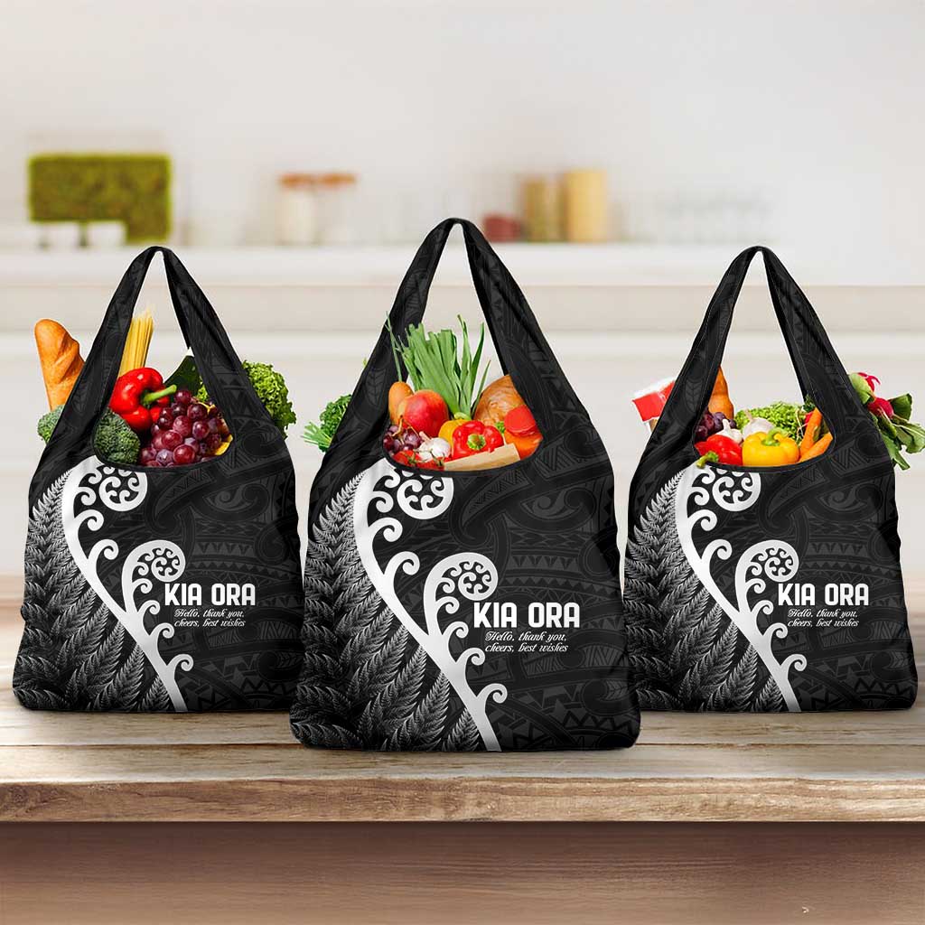 Kia Ora Maori Language Grocery Bag Te Reo Maori Koru Fern Art LT9 3-pack One Size Black - Polynesian Pride
