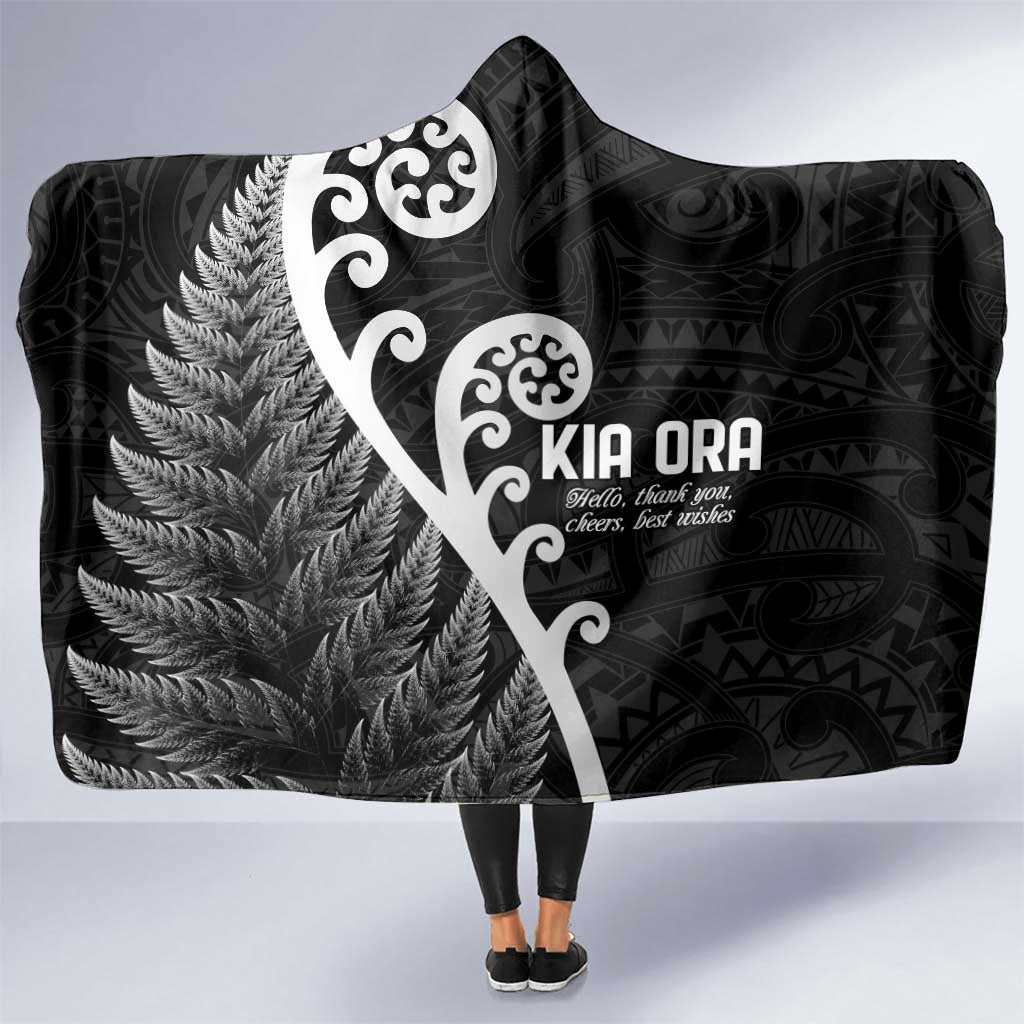 Kia Ora Maori Language Hooded Blanket Te Reo Maori Koru Fern Art