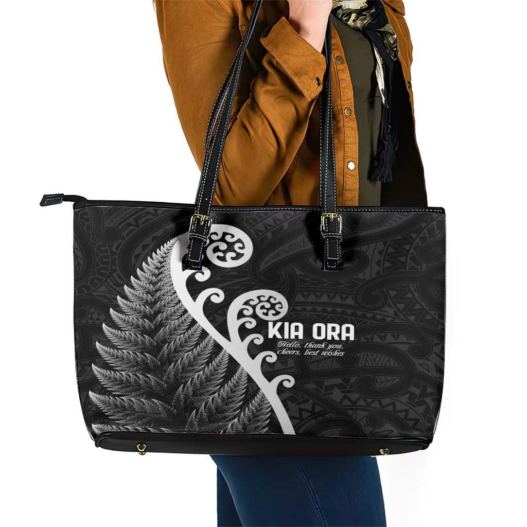 Kia Ora Maori Language Leather Tote Bag Te Reo Maori Koru Fern Art LT9 - Polynesian Pride