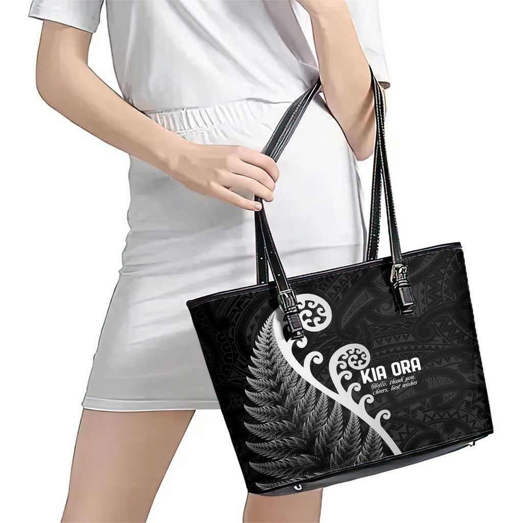 Kia Ora Maori Language Leather Tote Bag Te Reo Maori Koru Fern Art LT9 - Polynesian Pride