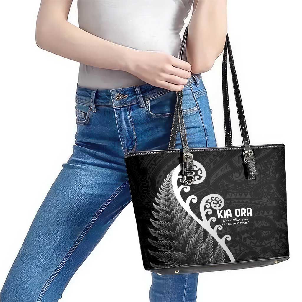 Kia Ora Maori Language Leather Tote Bag Te Reo Maori Koru Fern Art LT9 - Polynesian Pride