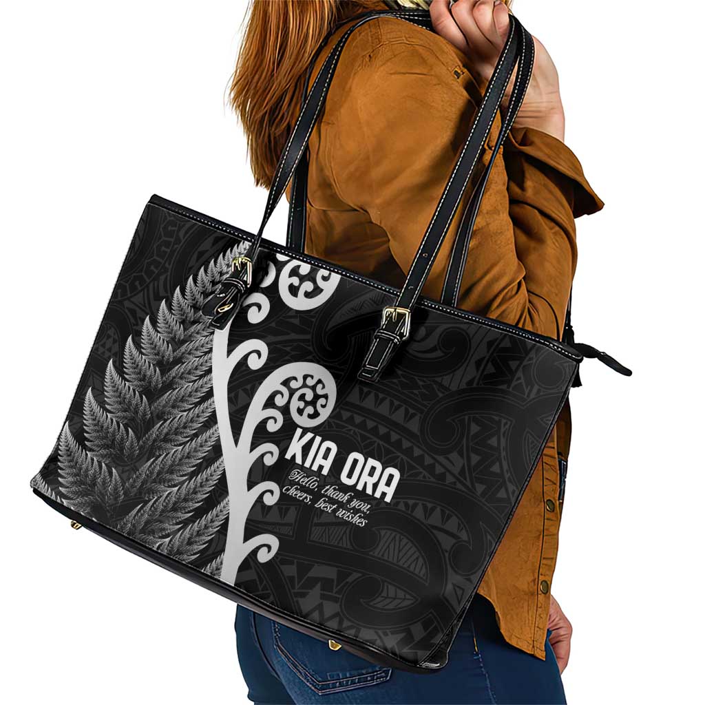 Kia Ora Maori Language Leather Tote Bag Te Reo Maori Koru Fern Art LT9 - Polynesian Pride
