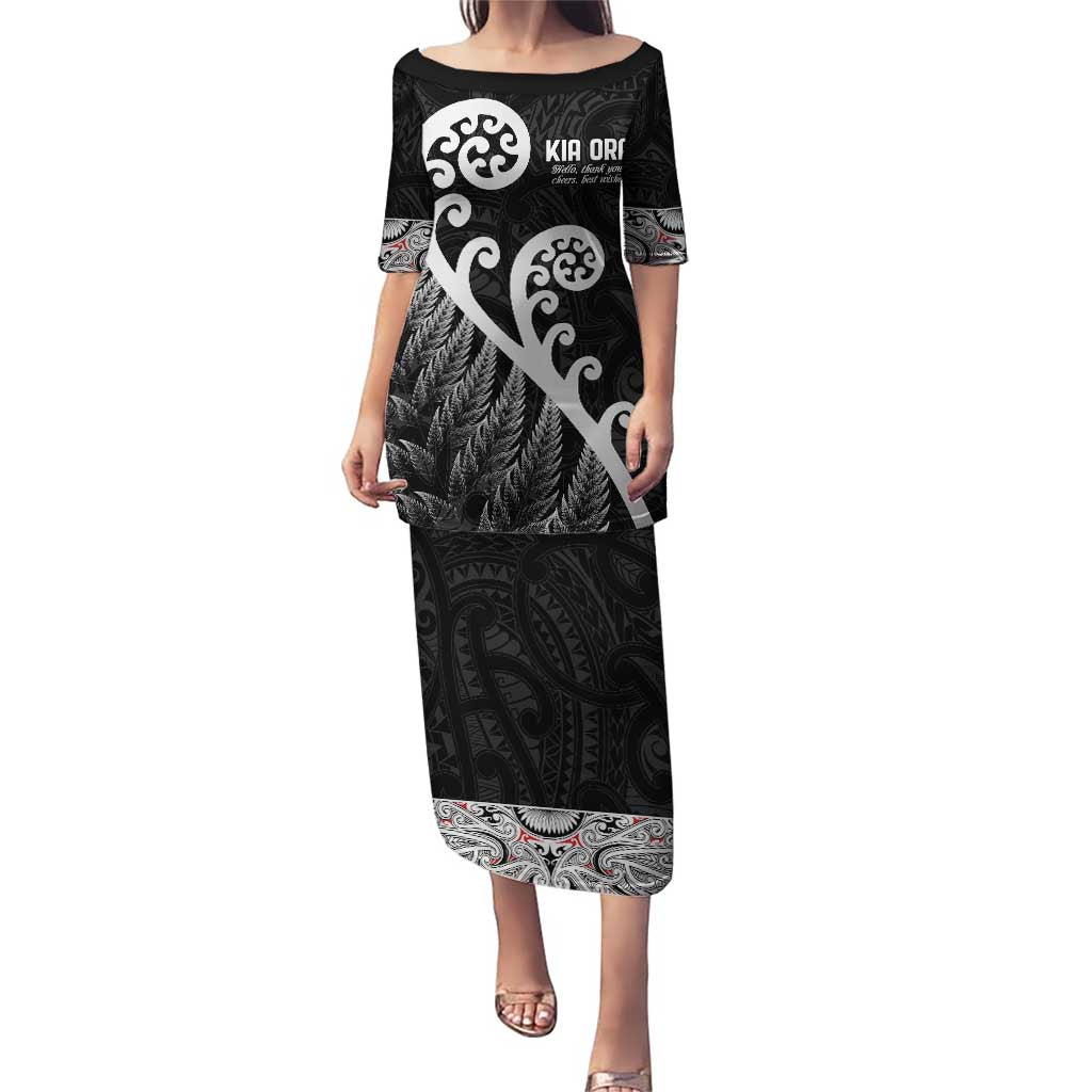Kia Ora Maori Language Puletasi Te Reo Maori Koru Fern Art LT9 Long Dress Black - Polynesian Pride