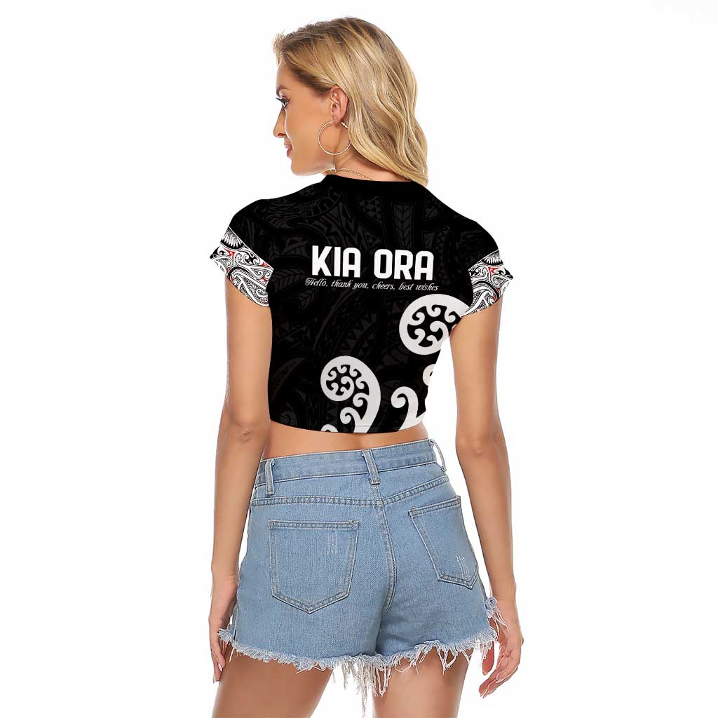 Kia Ora Maori Language Raglan Cropped T Shirt Te Reo Maori Koru Fern Art