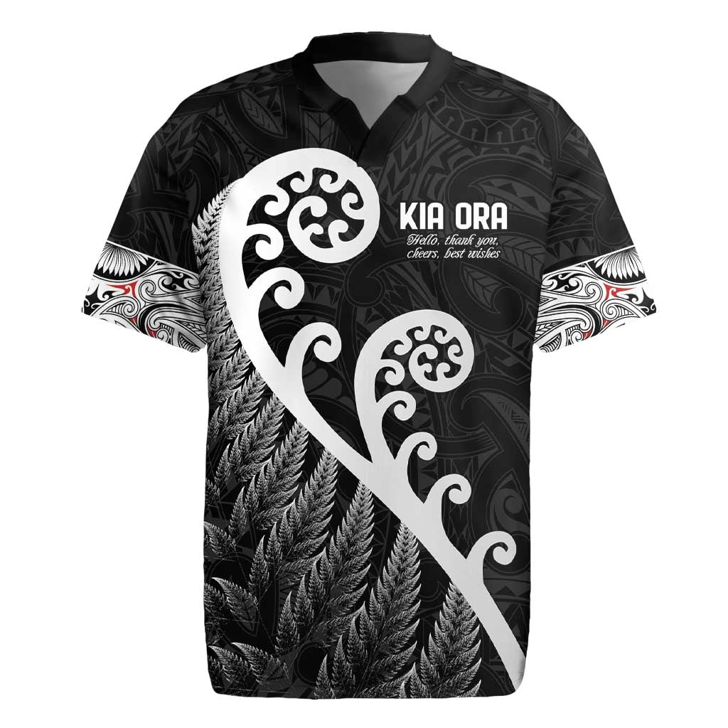 Kia Ora Maori Language Rugby Jersey Te Reo Maori Koru Fern Art LT9 Black - Polynesian Pride
