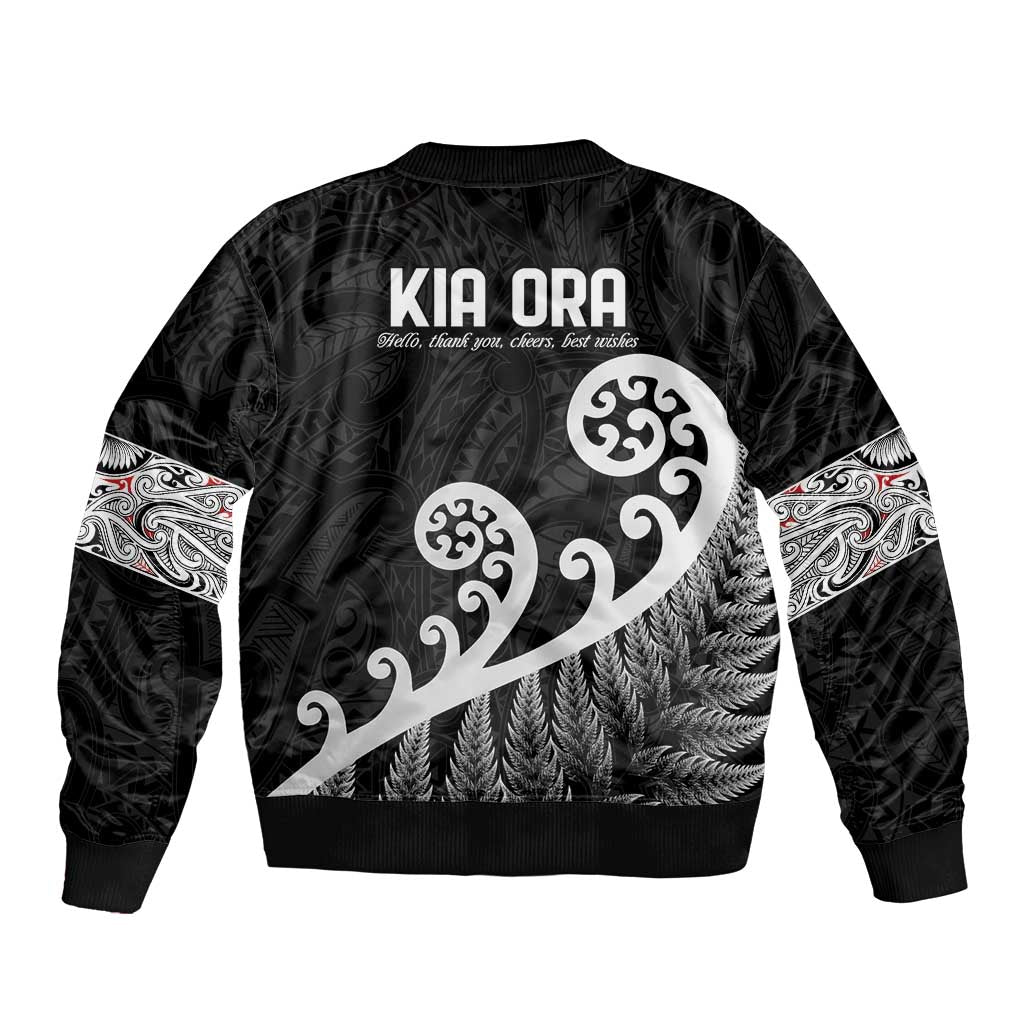 Kia Ora Maori Language Sleeve Zip Bomber Jacket Te Reo Maori Koru Fern Art LT9 - Polynesian Pride