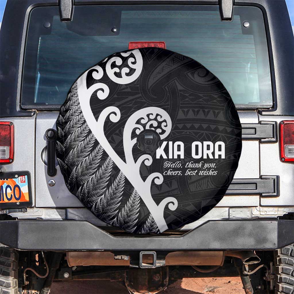 Kia Ora Maori Language Spare Tire Cover Te Reo Maori Koru Fern Art LT9 Black - Polynesian Pride